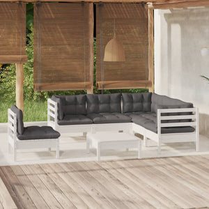 vidaXL 6-Piece Garden Lounge Set with Cushions White Pinewood