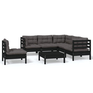 vidaXL 6-piece Garden Lounge Set with Cushions Black Pinewood