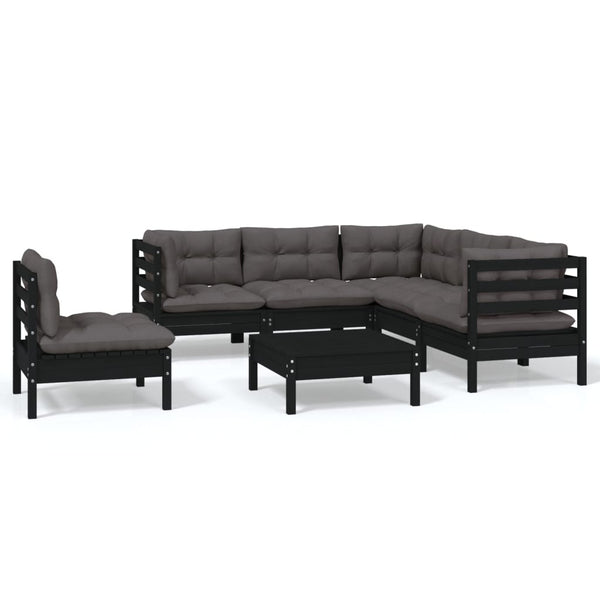 vidaXL 6-piece Garden Lounge Set with Cushions Black Pinewood