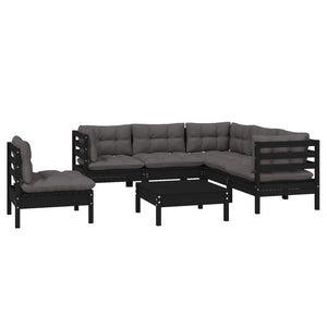 vidaXL 6-piece Garden Lounge Set with Cushions Black Pinewood
