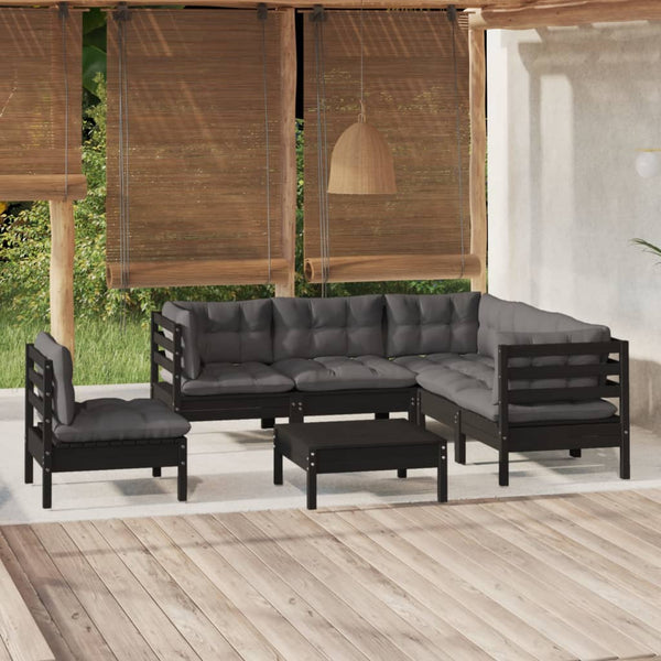 vidaXL 6-piece Garden Lounge Set with Cushions Black Pinewood