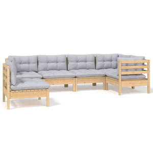 vidaXL 6-Piece Garden Lounge Set with Grey Cushions Pinewood