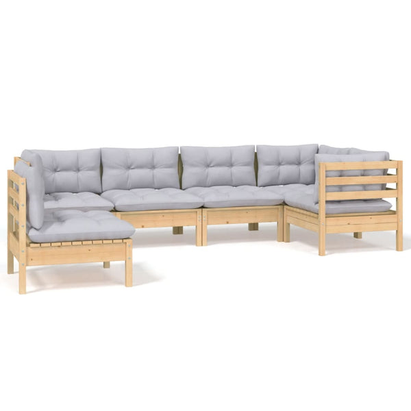 vidaXL 6-Piece Garden Lounge Set with Grey Cushions Pinewood