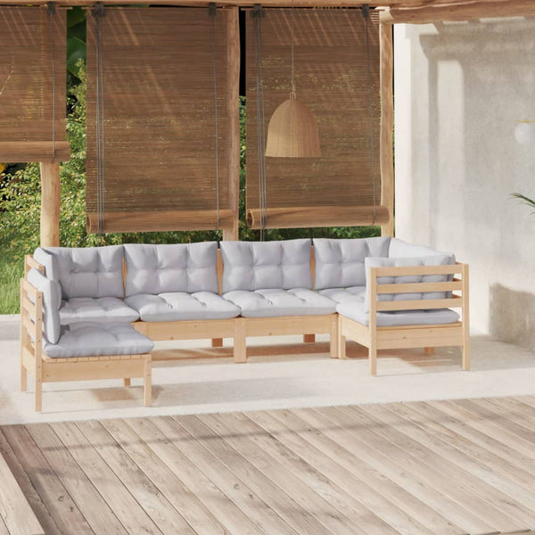 vidaXL 6-Piece Garden Lounge Set with Grey Cushions Pinewood