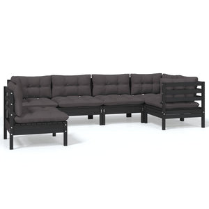vidaXL 6-piece Garden Lounge Set with Cushions Black Pinewood