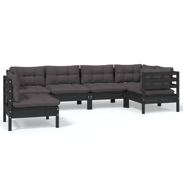 vidaXL 6-piece Garden Lounge Set with Cushions Black Pinewood