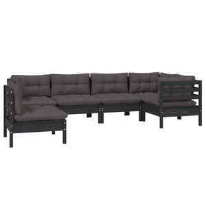 vidaXL 6-piece Garden Lounge Set with Cushions Black Pinewood