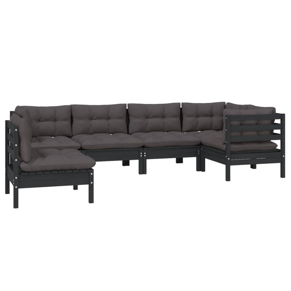 vidaXL 6-piece Garden Lounge Set with Cushions Black Pinewood