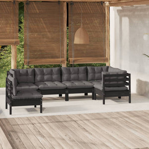 vidaXL 6-piece Garden Lounge Set with Cushions Black Pinewood