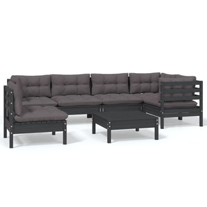 vidaXL 7-Piece Garden Lounge Set with Cushions Black Pinewood