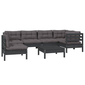 vidaXL 7-Piece Garden Lounge Set with Cushions Black Pinewood