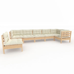 vidaXL 7-Piece Garden Lounge Set with Cream Cushions Pinewood