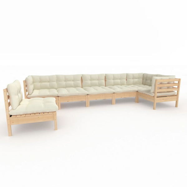 vidaXL 7-Piece Garden Lounge Set with Cream Cushions Pinewood