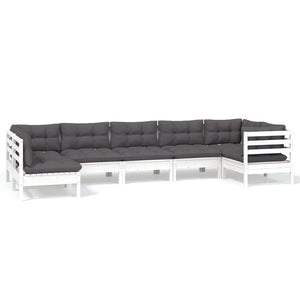 vidaXL 7-Piece Garden Lounge Set with Cushions White Pine Wood