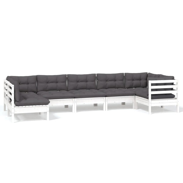 vidaXL 7-Piece Garden Lounge Set with Cushions White Pine Wood