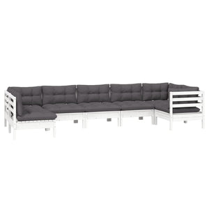 vidaXL 7-Piece Garden Lounge Set with Cushions White Pine Wood