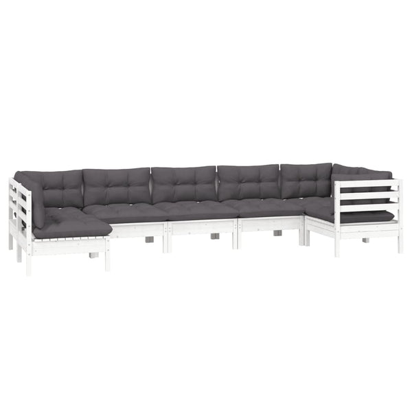 vidaXL 7-Piece Garden Lounge Set with Cushions White Pine Wood