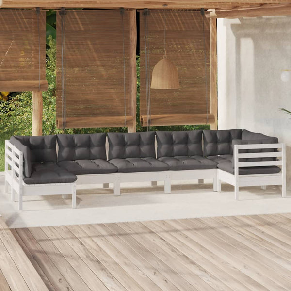 vidaXL 7-Piece Garden Lounge Set with Cushions White Pine Wood