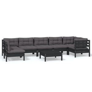 vidaXL 8-piece Garden Lounge Set with Cushions Black Pine Wood