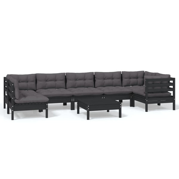 vidaXL 8-piece Garden Lounge Set with Cushions Black Pine Wood