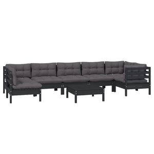 vidaXL 8-piece Garden Lounge Set with Cushions Black Pine Wood