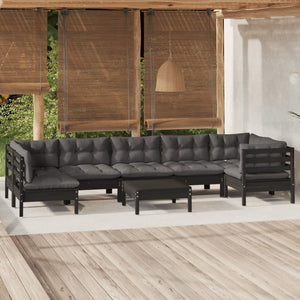 vidaXL 8-piece Garden Lounge Set with Cushions Black Pine Wood