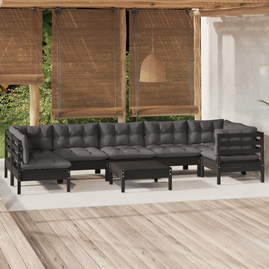 vidaXL 8-piece Garden Lounge Set with Cushions Black Pine Wood