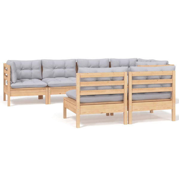 vidaXL 7-piece Garden Lounge Set with Grey Cushions Solid Pine Wood