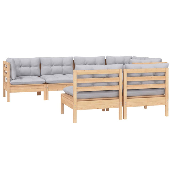 vidaXL 7-piece Garden Lounge Set with Grey Cushions Solid Pine Wood