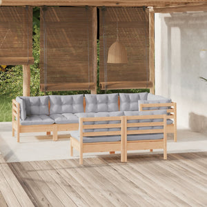 vidaXL 7-piece Garden Lounge Set with Grey Cushions Solid Pine Wood
