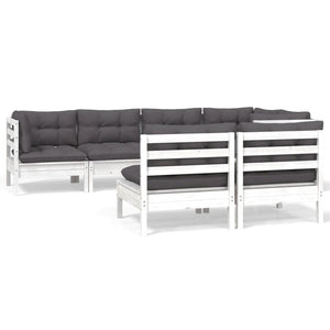 vidaXL 7-Piece Garden Lounge Set with Cushions White Solid Pine Wood