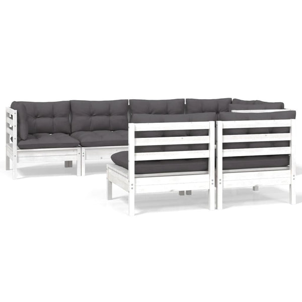 vidaXL 7-Piece Garden Lounge Set with Cushions White Solid Pine Wood