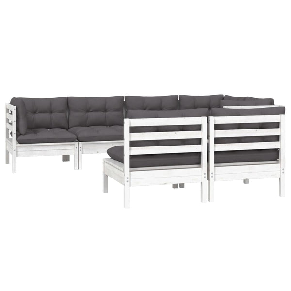 vidaXL 7-Piece Garden Lounge Set with Cushions White Solid Pine Wood