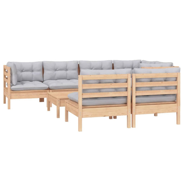 vidaXL 8-piece Garden Lounge Set with Grey Cushions Solid Pine Wood