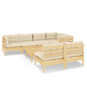 vidaXL 8-Piece Garden Lounge Set with Cream Cushions Solid Pine Wood