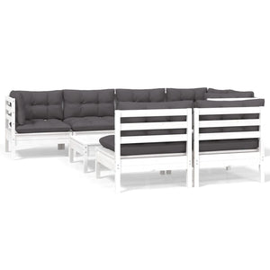 vidaXL 8-piece Garden Lounge Set with Cushions White Solid Pine Wood