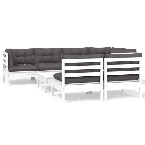 vidaXL 8-piece Garden Lounge Set with Cushions White Solid Pine Wood