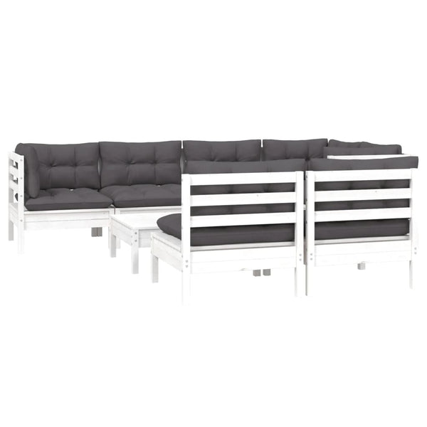 vidaXL 8-piece Garden Lounge Set with Cushions White Solid Pine Wood