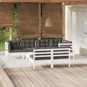 vidaXL 8-piece Garden Lounge Set with Cushions White Solid Pine Wood