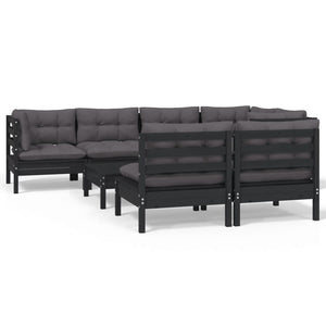 vidaXL 8-piece Garden Lounge Set with Cushions Black Solid Pine Wood