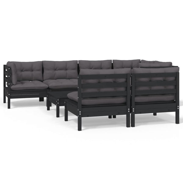 vidaXL 8-piece Garden Lounge Set with Cushions Black Solid Pine Wood