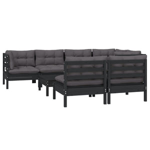 vidaXL 8-piece Garden Lounge Set with Cushions Black Solid Pine Wood
