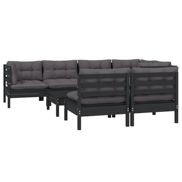 vidaXL 8-piece Garden Lounge Set with Cushions Black Solid Pine Wood