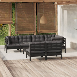 vidaXL 8-piece Garden Lounge Set with Cushions Black Solid Pine Wood