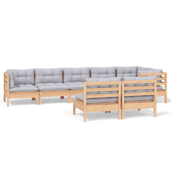 vidaXL 8-piece Garden Lounge Set with Grey Cushions Solid Pine Wood