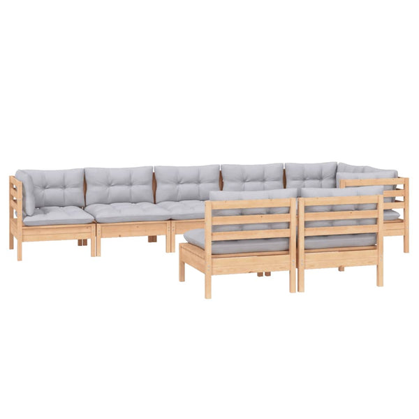 vidaXL 8-piece Garden Lounge Set with Grey Cushions Solid Pine Wood