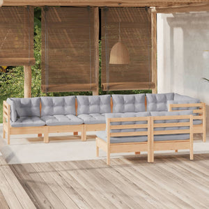 vidaXL 8-piece Garden Lounge Set with Grey Cushions Solid Pine Wood