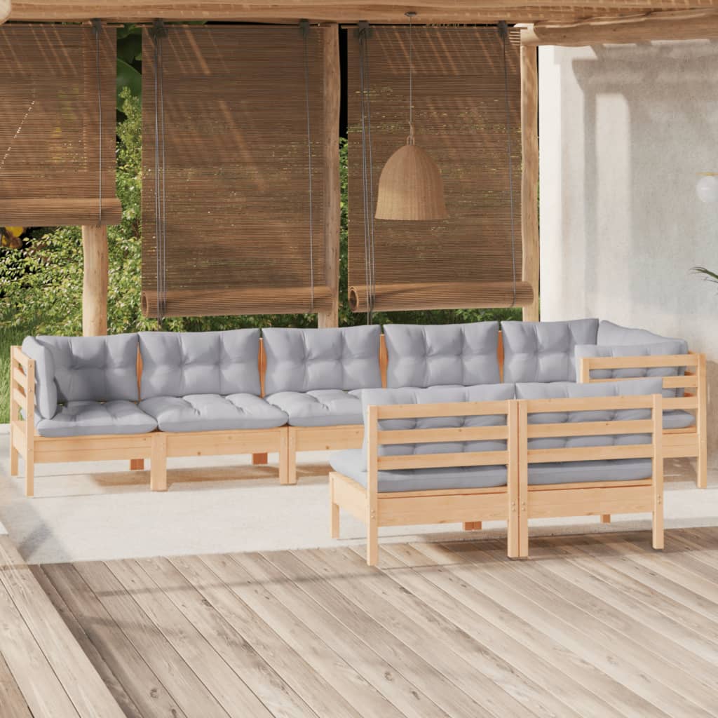 vidaXL 8-piece Garden Lounge Set with Grey Cushions Solid Pine Wood