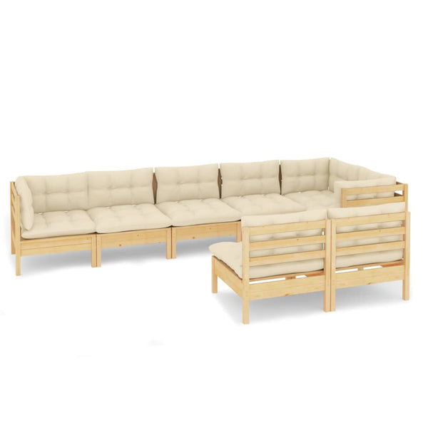 vidaXL 8-Piece Garden Lounge Set with Cream Cushions Solid Pine Wood