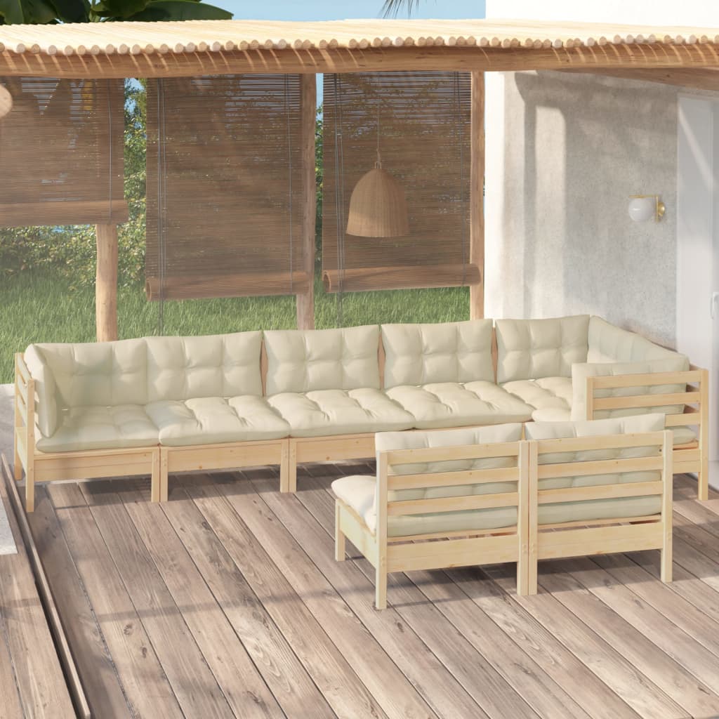 vidaXL 8-Piece Garden Lounge Set with Cream Cushions Solid Pine Wood